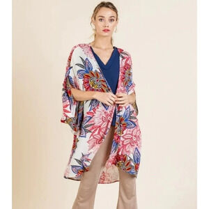 Umgee Beautiful Floral Print Duster Length Kimono Style Top Size Medium Large